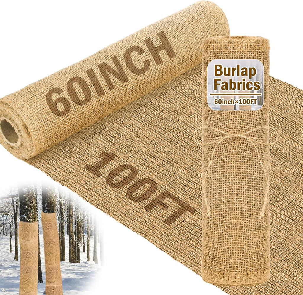 60 Inch x 100 ft Burlap Fabrics Roll Natural Burlap Garden Multipurpose Weed Barrier Garden Landscape Blankets Cloth