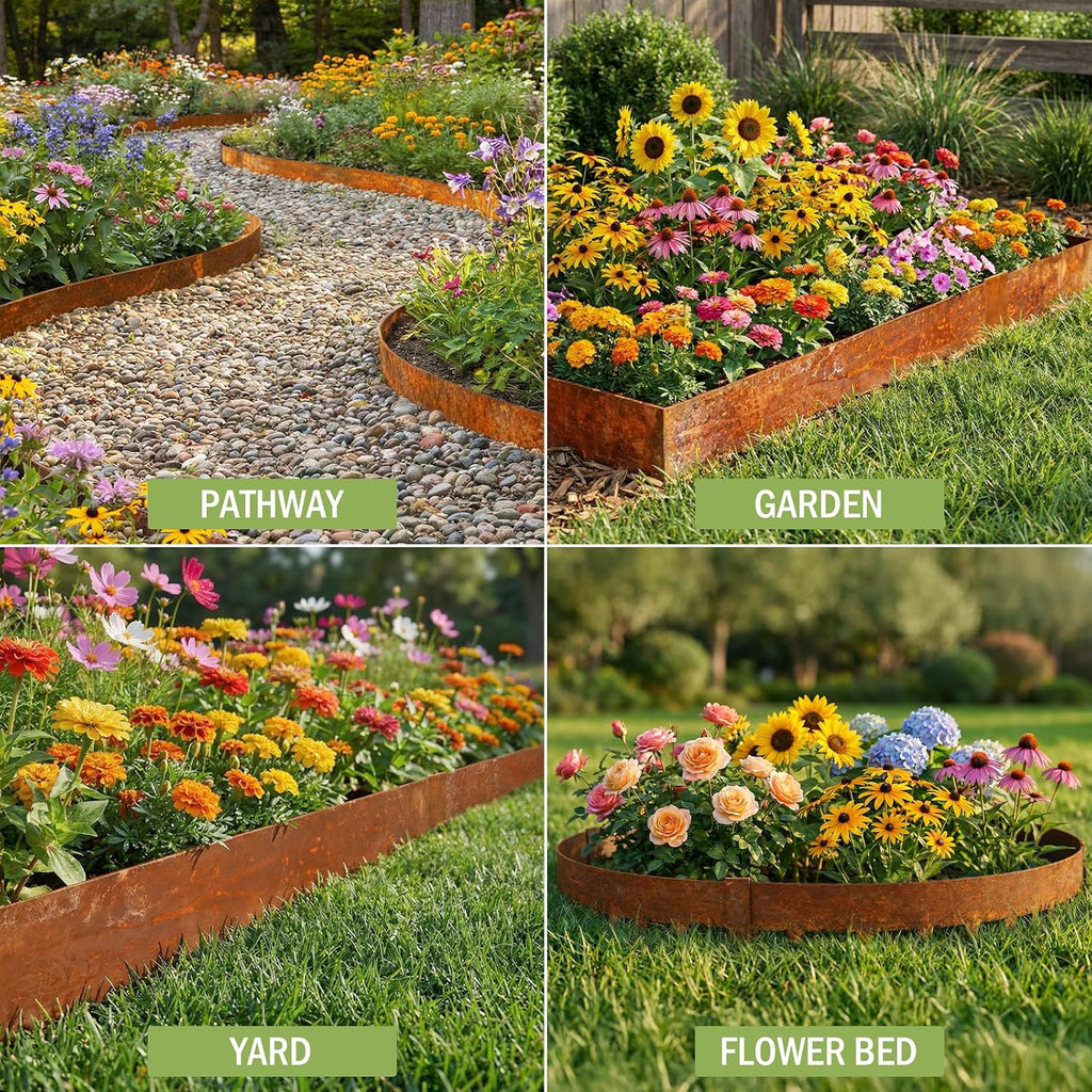 33ft. Metal Landscape Edging 5 inch, Decorate Lawn Yard and Fence | Bendable Hammer-in Cor-Ten Steel Garden Landscape