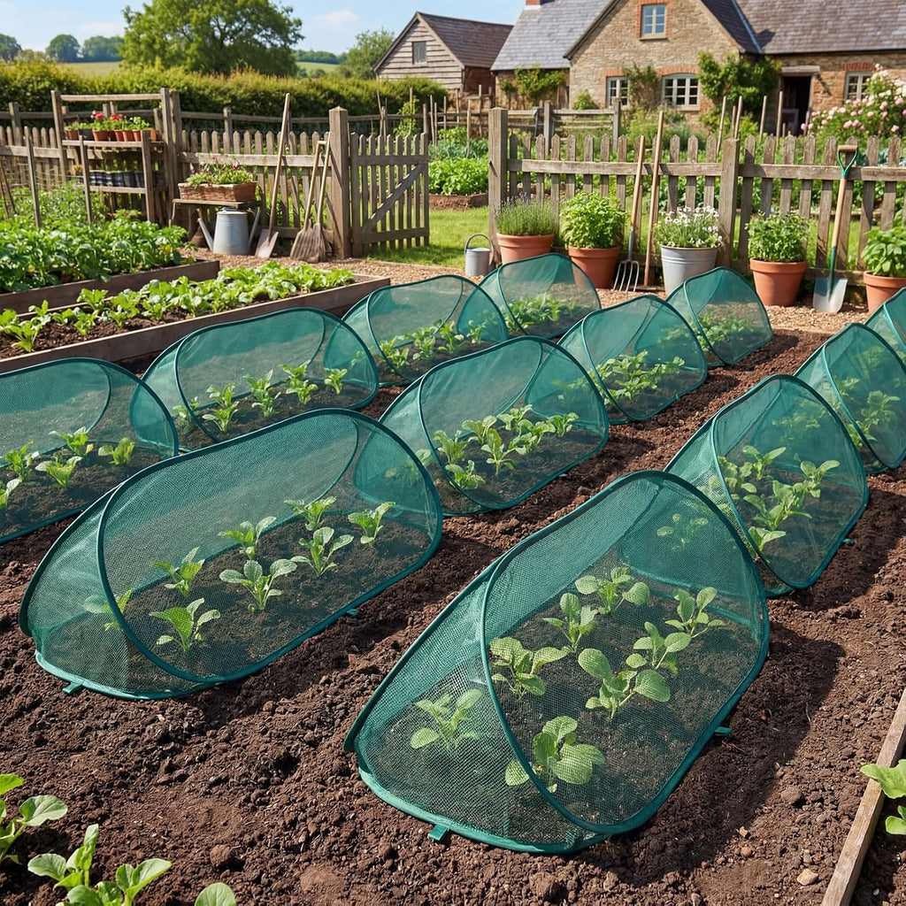 4 Sets 39" x 15" x 15" Pop up Garden Mesh Plant Cover Garden Rows Plants Cover with 24 Pcs Ground Nails Foldable