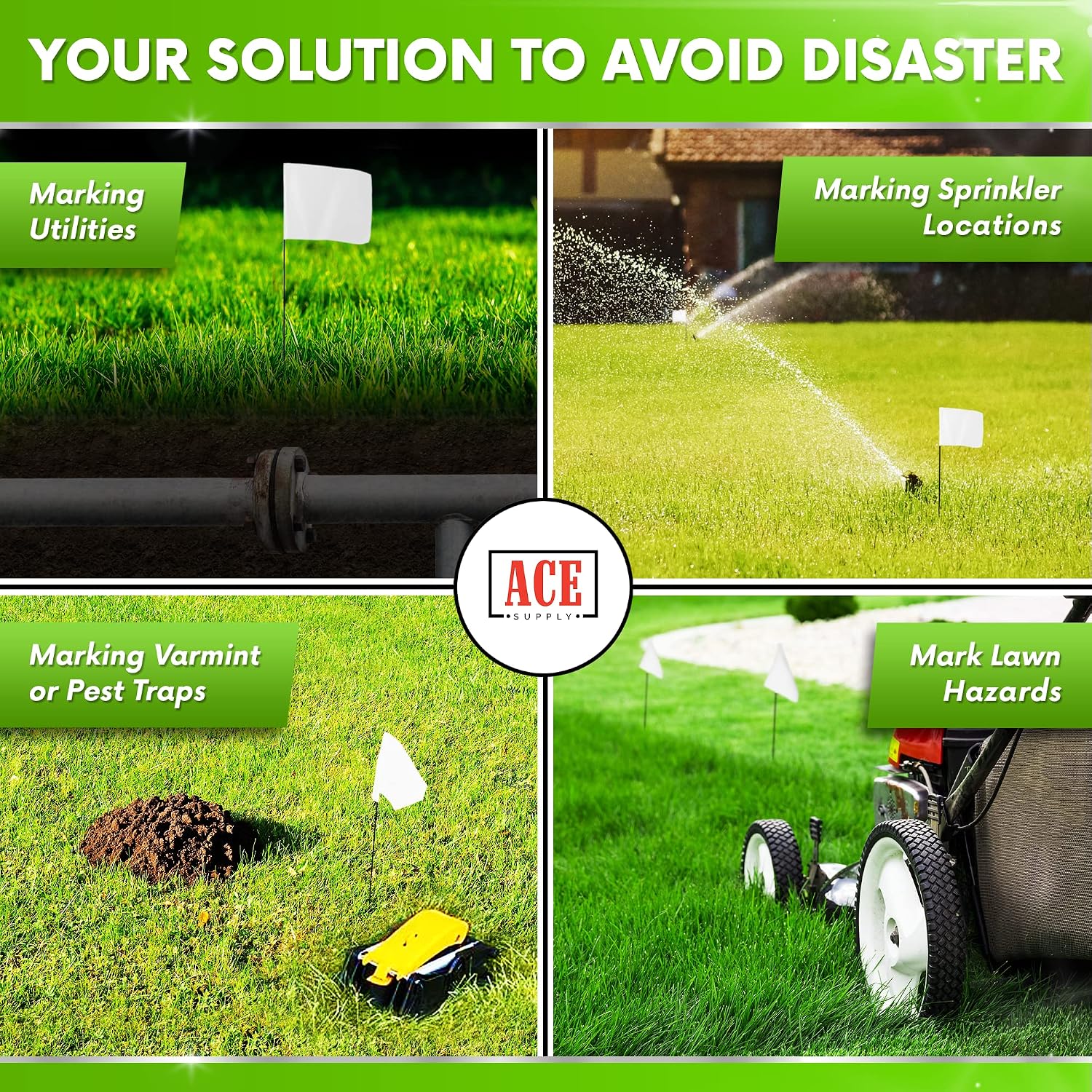 White Marking Flags 100 Pack - 4x5x30 Inch White Flags for Yard - Markers For Lawn, Irrigation, Landscaping, Survey &
