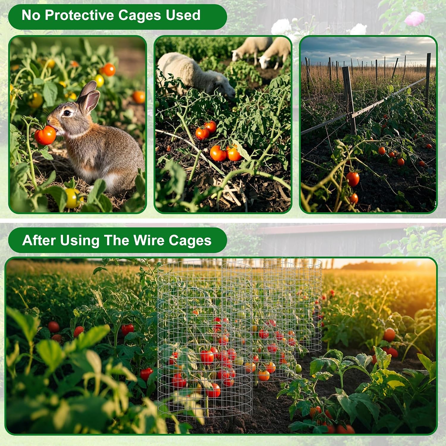 winemana 12 Set Plant Protectors from Animals, Plant Cages for Outdoor | 36 Pcs 16x12 IN Metal Wire Plant Protector