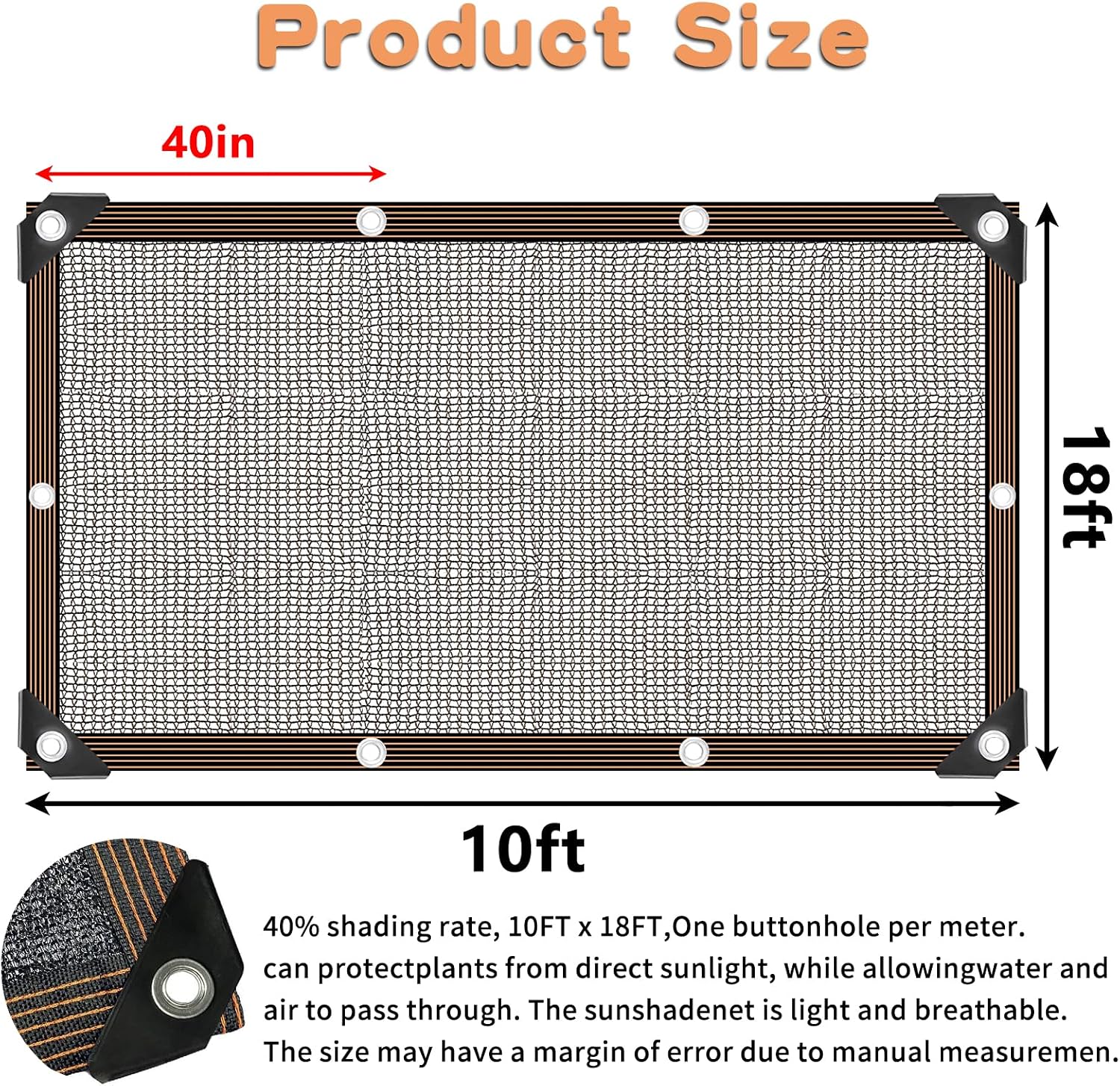 QLOFEI 40-50% Shade Cloth with Grommets, Sunblock Mesh Tarp Shade Neting Cover for Plant Greenhouse, Easier to Hang