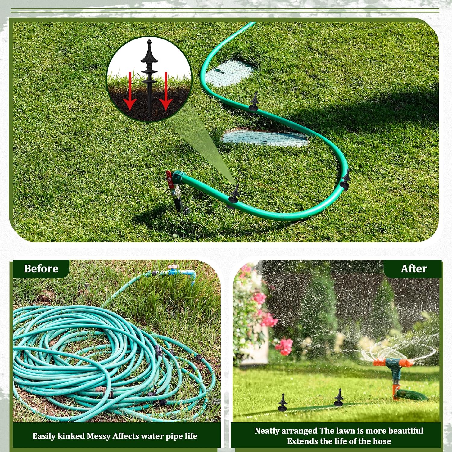 4 Pcs Garden Hose Guide Spike 12 Inch Heavy Duty Metal Hose Support Spike Aluminum Decorative Garden Stakes Protector