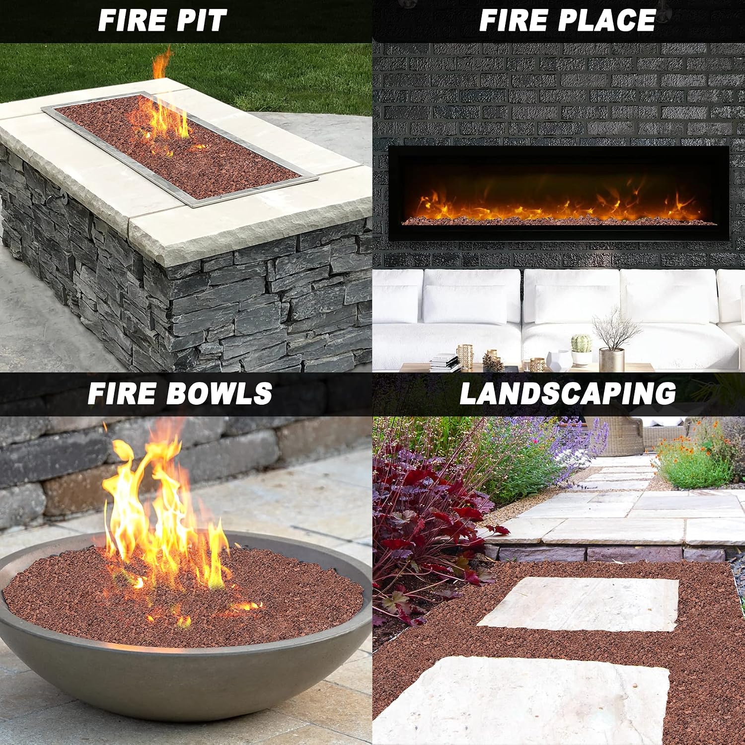 Skyflame 10LB Lava Rocks for Fire Pits, Fire Tables, Fireplaces | 1/10"-1/5" Natural Sizes, Red, Garden Landscaping