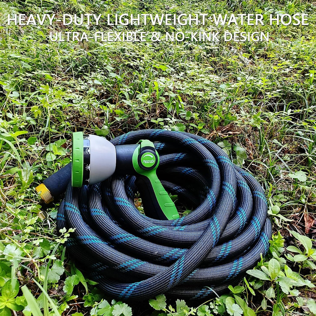 Junredy Garden Hose 50 FT, NON-EXPANDABLE Heavy-Duty Flexible & Lightweight Water Hose with 10-Function Nozzle