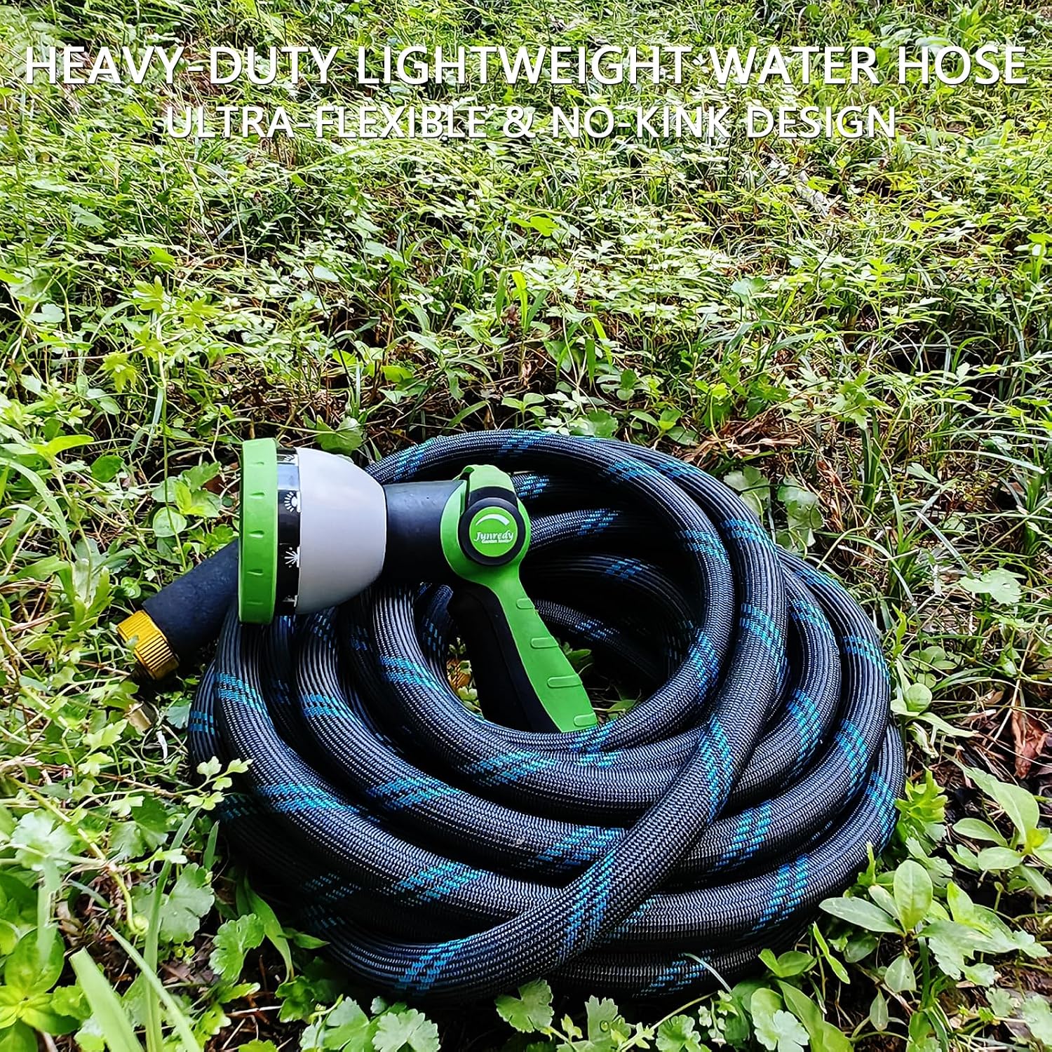 Junredy Garden Hose 50 FT, NON-EXPANDABLE Heavy-Duty Flexible & Lightweight Water Hose with 10-Function Nozzle