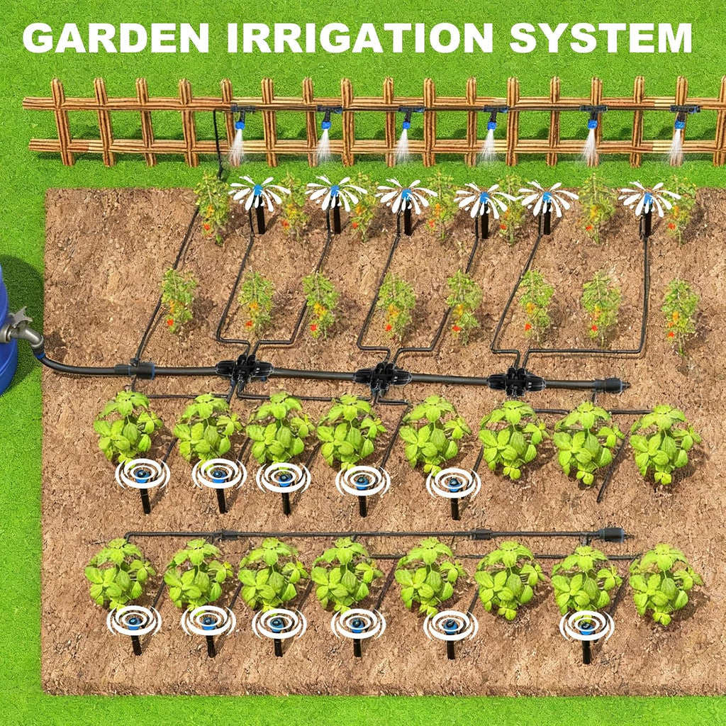 Garden Drip Irrigation System - 230FT Quick-Connect Automatic Watering Misting System Kit with 1/2" & 1/4" Tubing