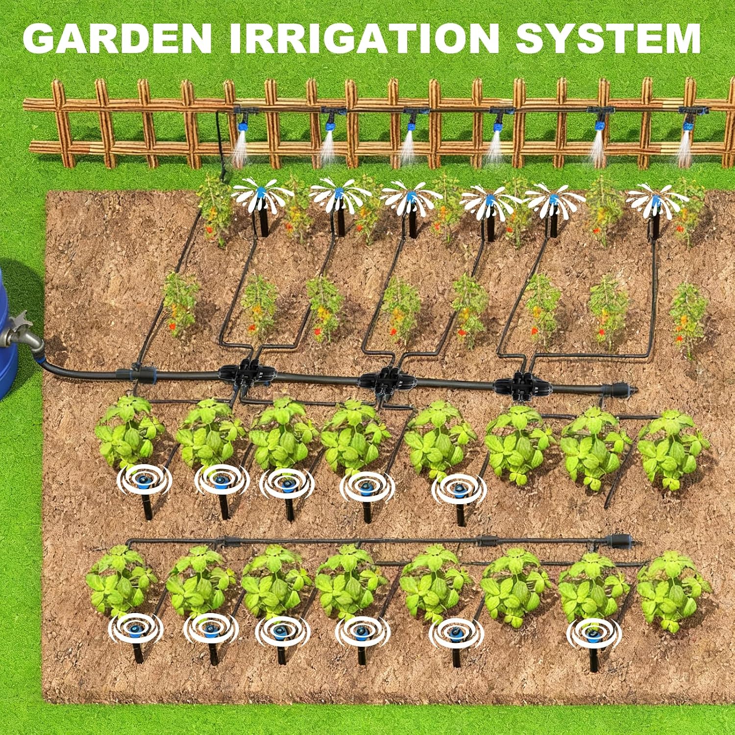 Garden Drip Irrigation System - 230FT Quick-Connect Automatic Watering Misting System Kit with 1/2" & 1/4" Tubing
