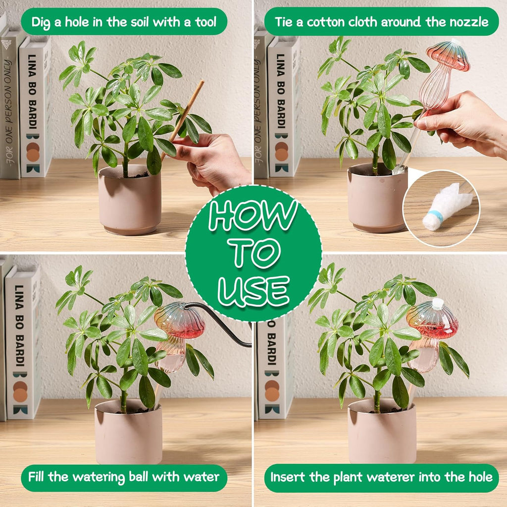 4 Pack Self Watering Globes for Plants Mushroom Glass Plant Watering Globes | Plant Watering Devices for Indoor &