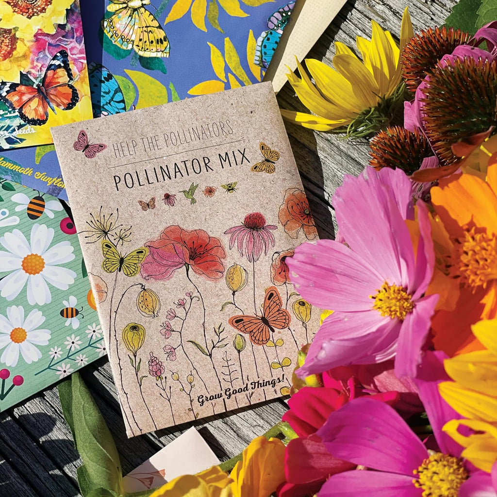 Bentley Pollinator Mix - Pre-Filled, Non-GMO, Non-Coated Butterfly Packets - 25 Annual Wildflower Seeds - Perfect