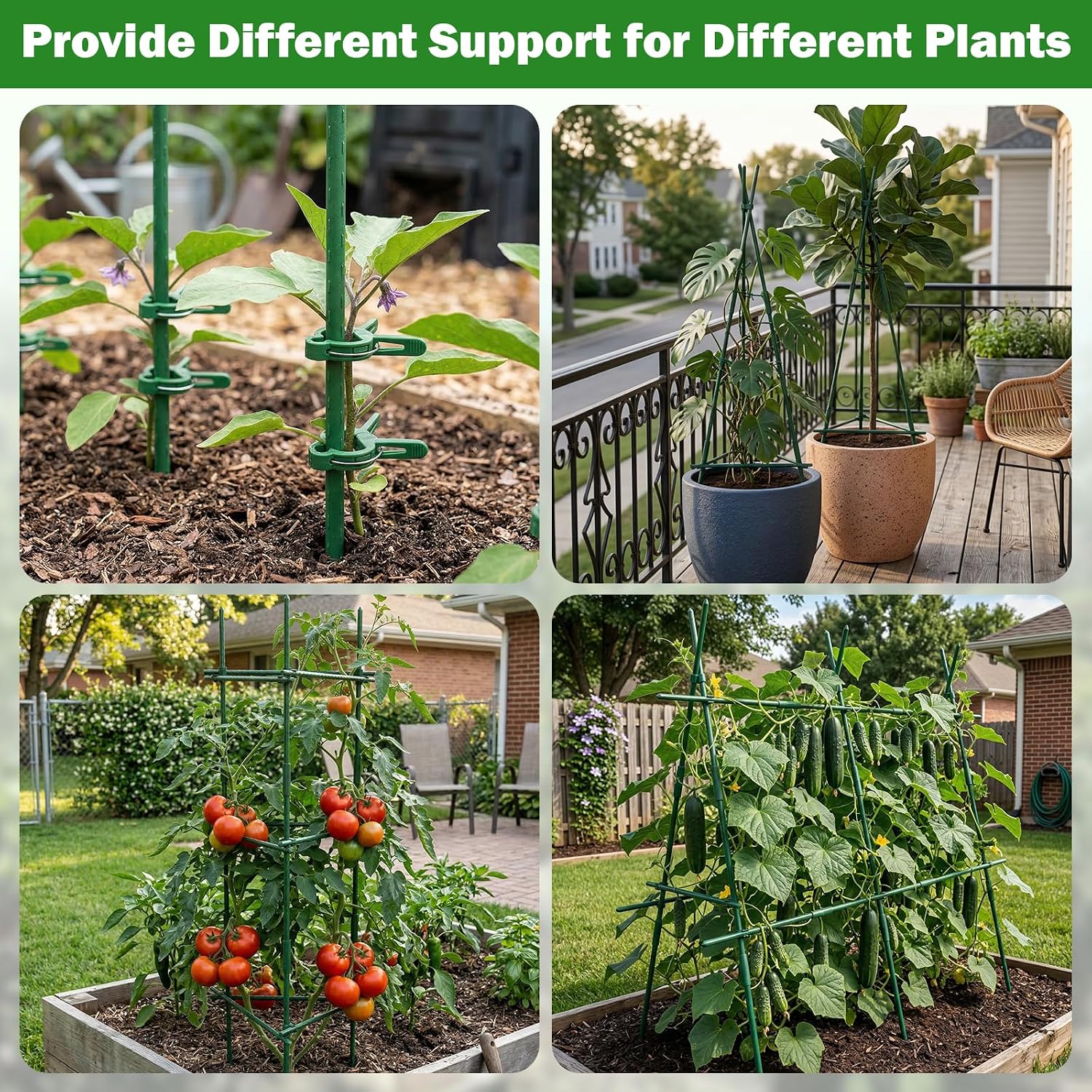 Garden Stakes 70 Pack, 16 Inch Plastic Coated Metal Tomato Stakes, DIY 4ft 5ft 6ft 7ft Plant Support Stakes with 40
