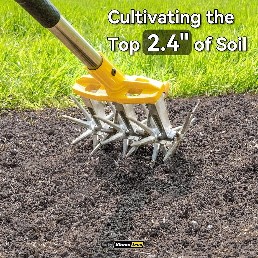Rotary Cultivator Garden Tool with Extra-Large Tines, 74-Inch Long Handle Manual Tiller Cultivator, Heavy-Duty Rotary