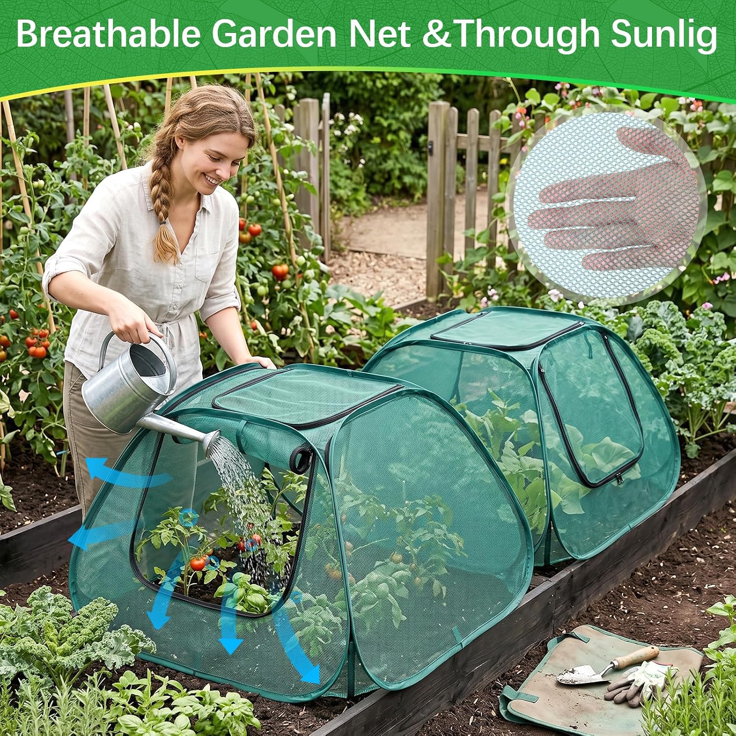 2 Pack Garden Plant Covers for Raised Beds, 35"x35"x20" Pop up Mesh Plant Covers for Outdoors, Sunblock Shade Tent
