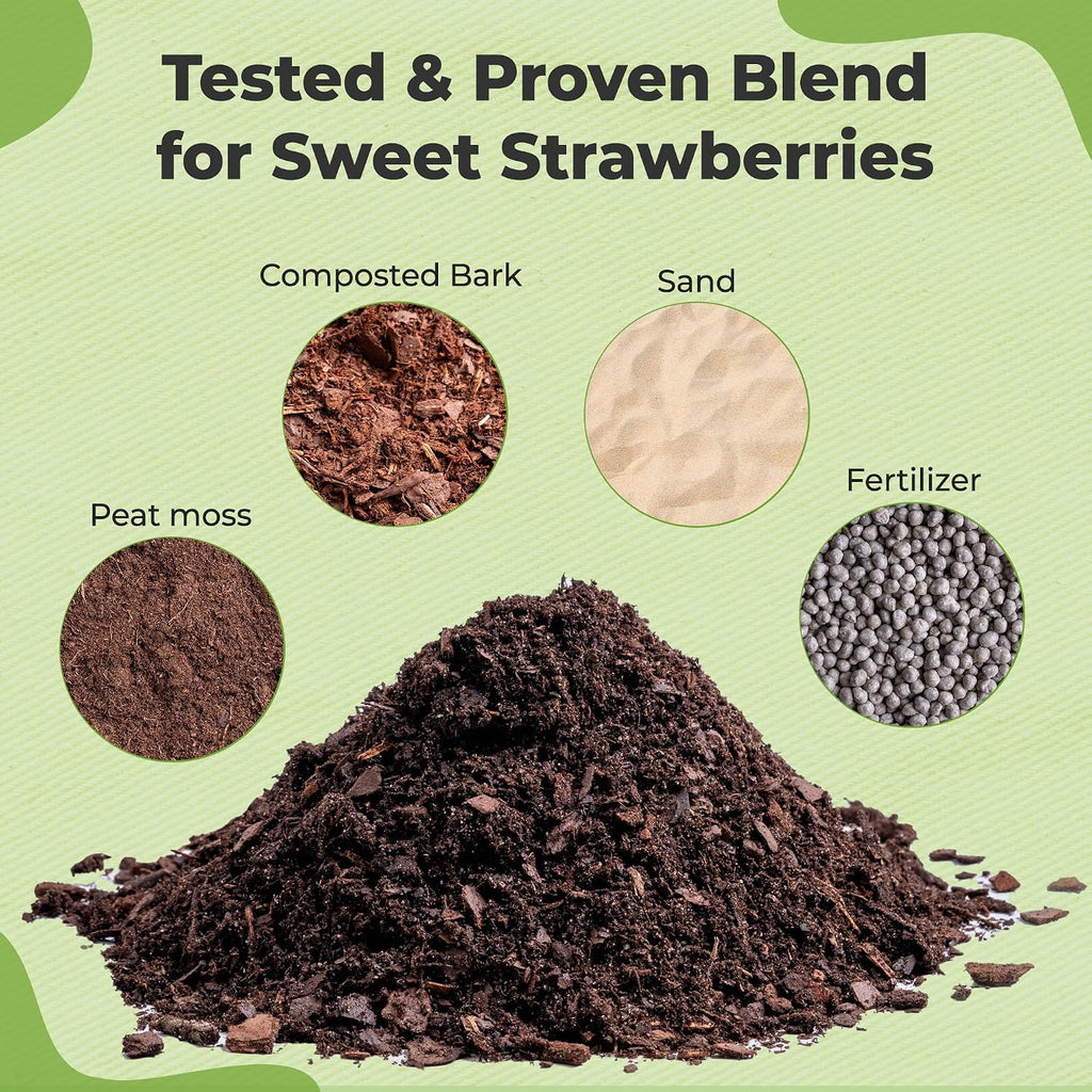 Perfect Plants Organic Strawberry Potting Soil, 8 qt, Fruit Plant Mix | Acidic blend of pine bark, granite sand and