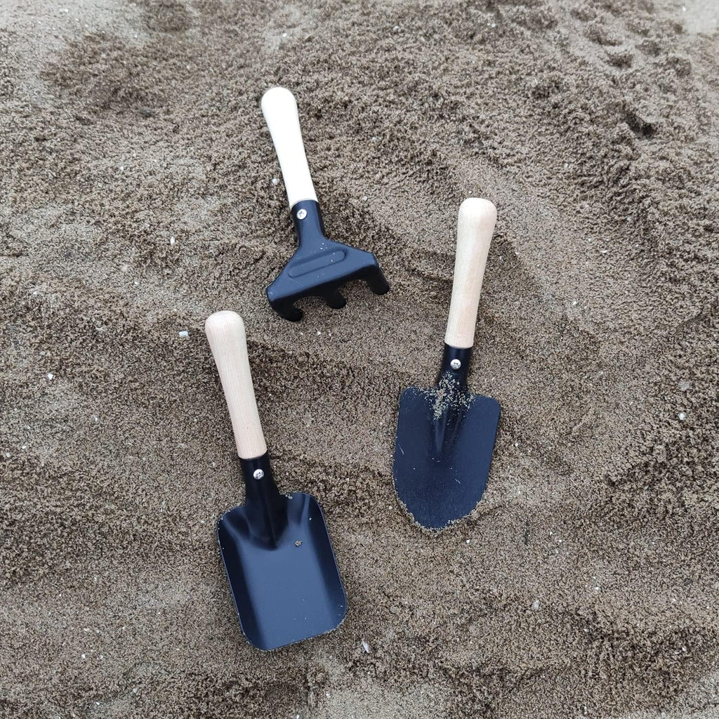 7PCS Kids Gardening Tools, Long Shovel, Rake for Leaves, Spade, Hoe, Steel Heads & Real Wood Handle, Yard Tools for