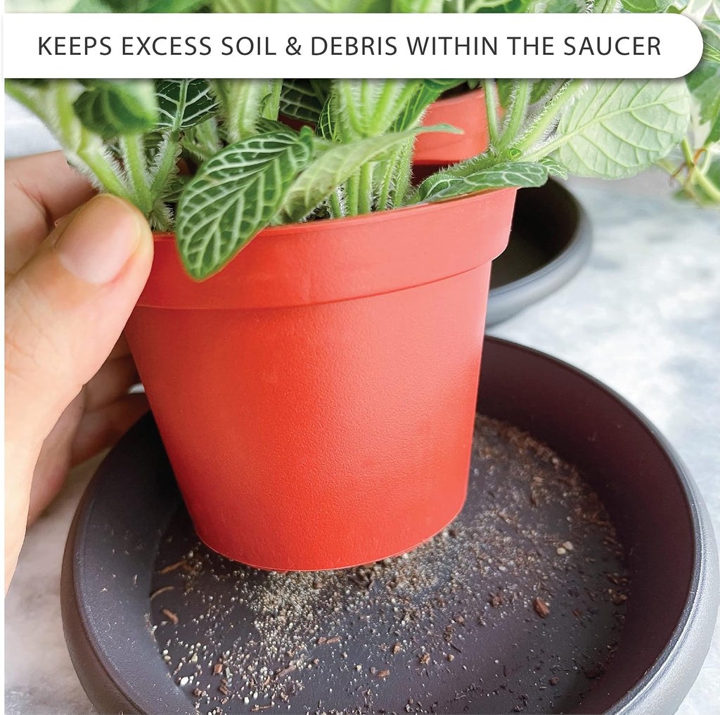 Plant Saucer 6 Pack Drip Trays Planter Pot Base Heavy Duty Plastic Drainage Tray for Indoor Houseplants Outdoor Garden