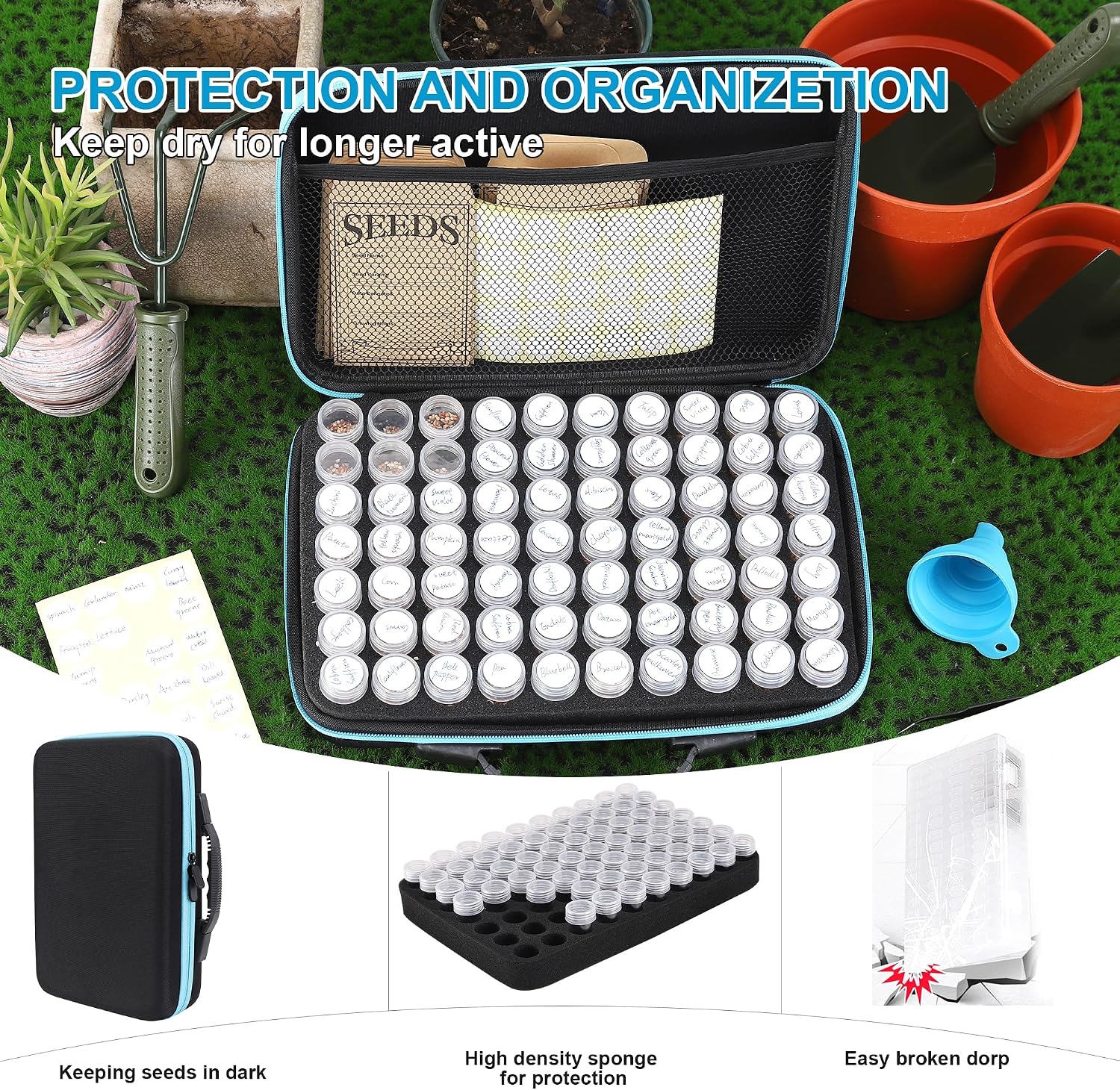 70 Slots Seed Storage Organizer, Garden Seeds Saver kit Seed Organizer with 20 Seed Envelopes, Write Label, Funnel
