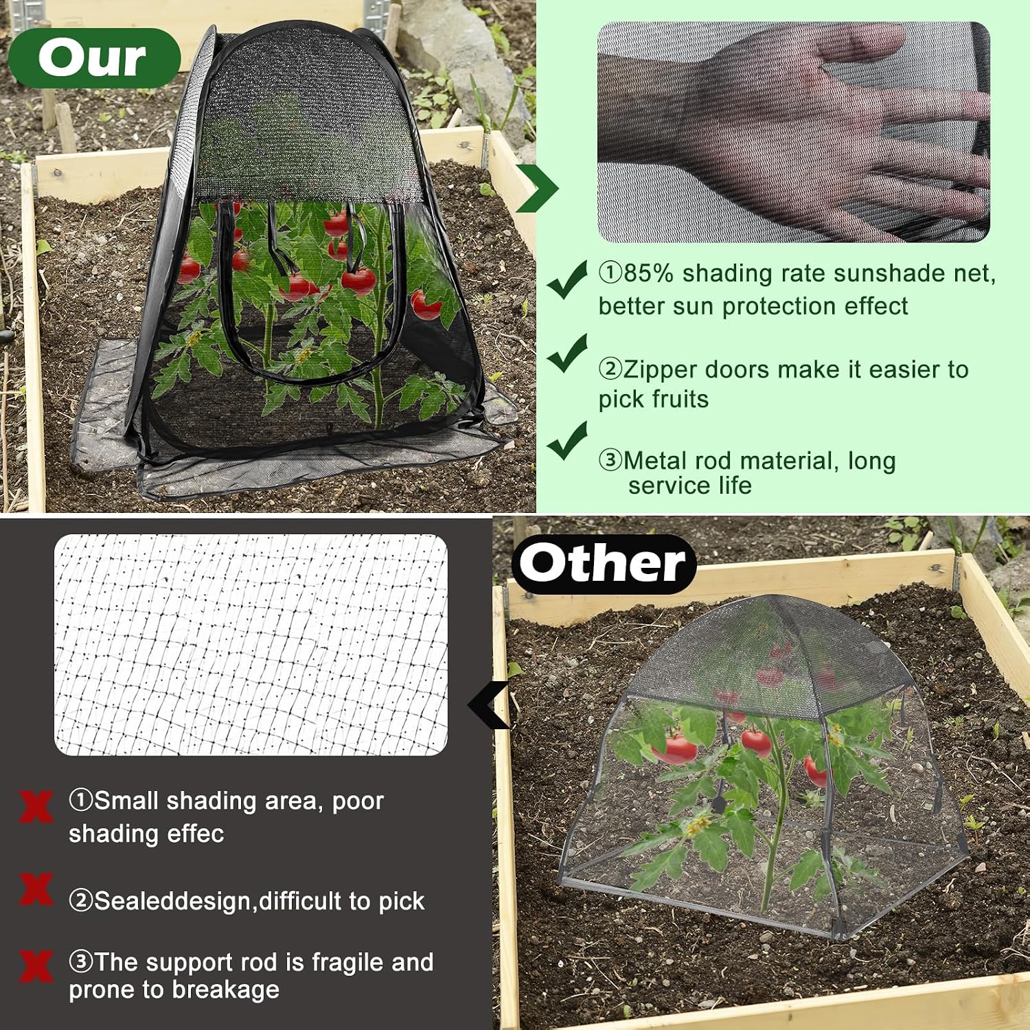 2pack Pop up Plant Shade Tent, Plant Shades for Outdoor Plants Mesh Plant Cover with 8 Stakes Pop up Sunblock Shade