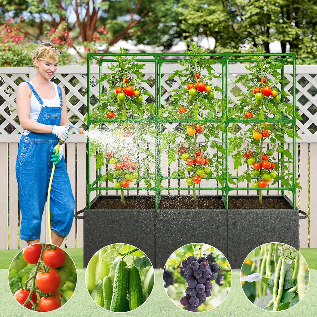 51x17x49 Inch Garden Tomato Cages Planter with 46 Gallon Grow Bags, Square Plant Support Trellis,for Vertical Climbing