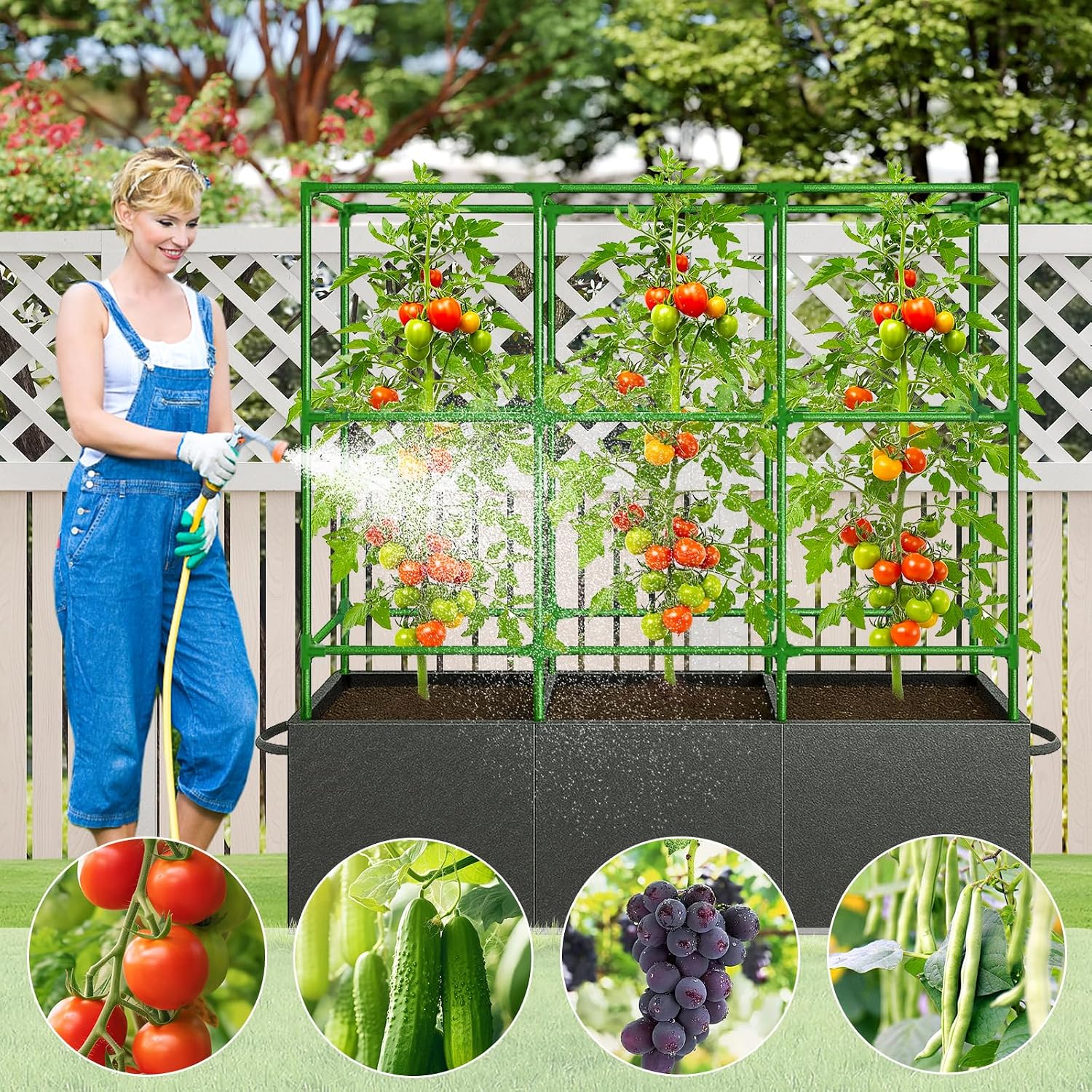 51x17x49 Inch Garden Tomato Cages Planter with 46 Gallon Grow Bags, Square Plant Support Trellis,for Vertical Climbing