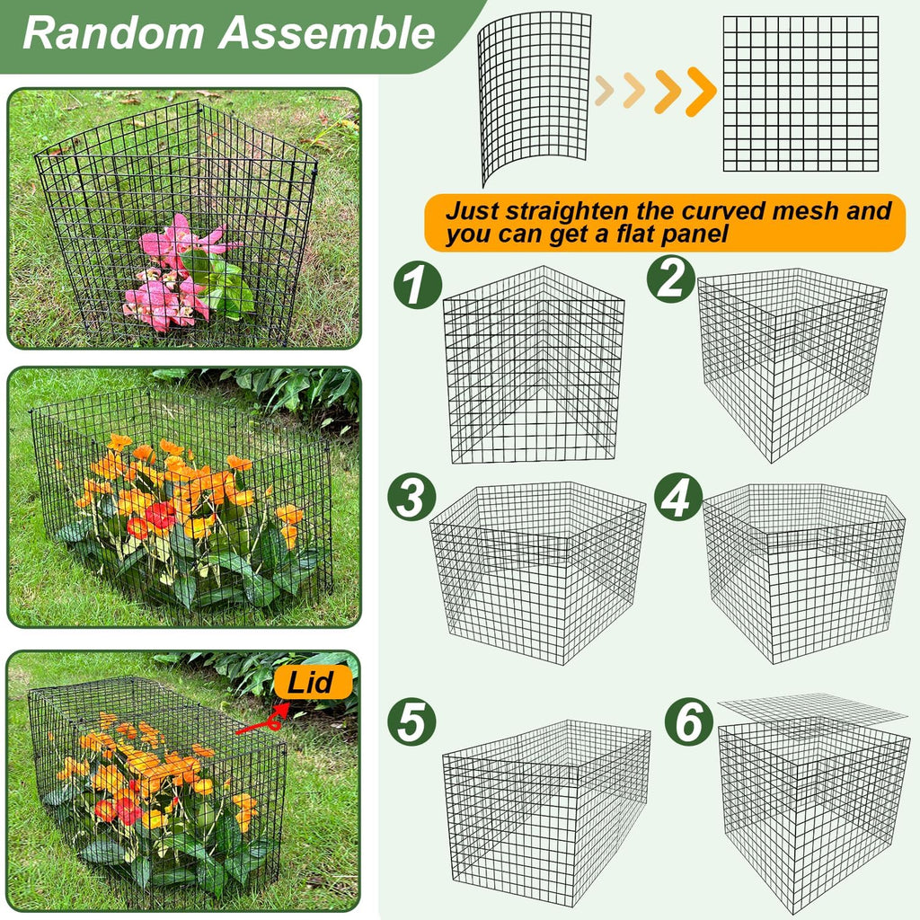 6 Pack Plant Protector from Animals, 13.5" Dia x 14" H Wire Plant Protectors, 18pcs Pre-Bent Metal Mesh to Keep Animals