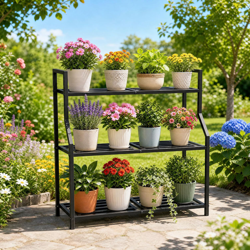 Metal Heavy Duty Plant Stand Indoor Outdoor,30" L×13" W×35" H 3-Tier Tall Plant Stands,Outside Plant Shelves for Large