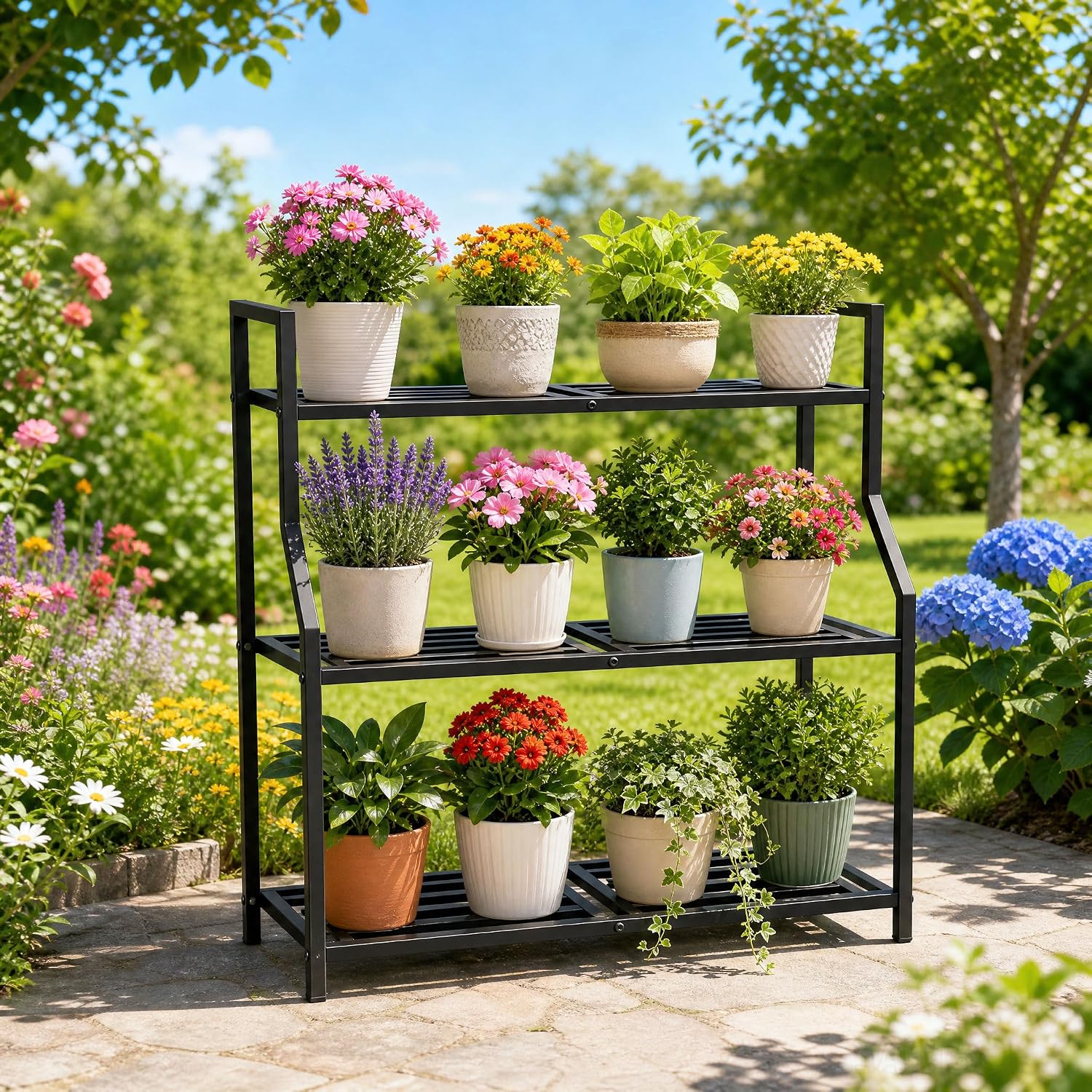 Metal Heavy Duty Plant Stand Indoor Outdoor,30" L×13" W×35" H 3-Tier Tall Plant Stands,Outside Plant Shelves for Large