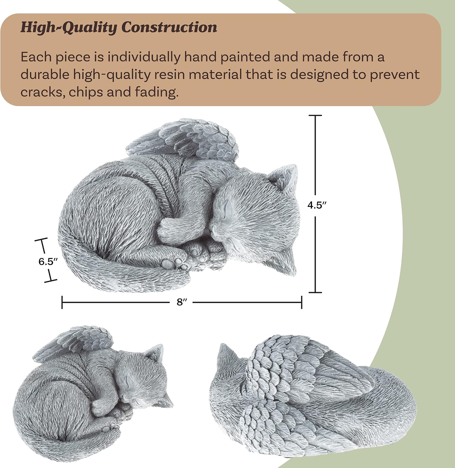 Cat Memorial Stone - Peaceful Sleeping Kitten Angel Statue for Garden, Remembrance, Grave Marker, and Loss - Pet