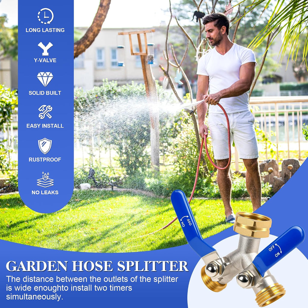 EJW Hose Splitter 2 Way, Brass Garden Hose Splitters, Faucet Splitters. | spigot splitter, hose valves, hose manifold