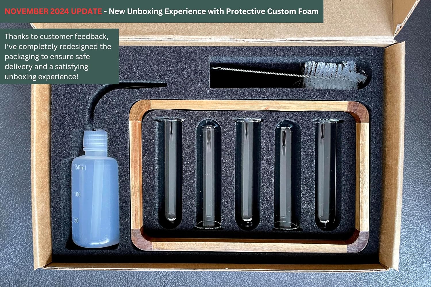 Source & Plot Plant Propagation Station - Acacia Wood Stand with 4 Glass Test Tubes, Tabletop Hydroponic Terrarium