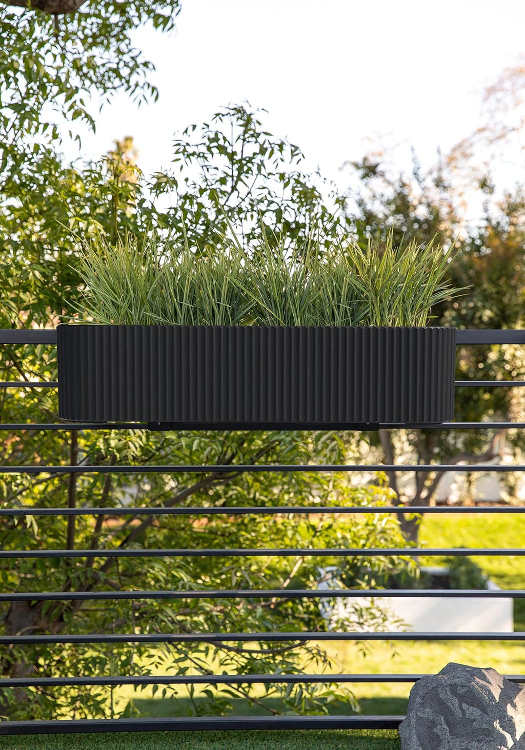 Veradek Demi Series Railing Planter - Round Window Box with Bracket | Made From a Durable Plastic-Stone Composite With