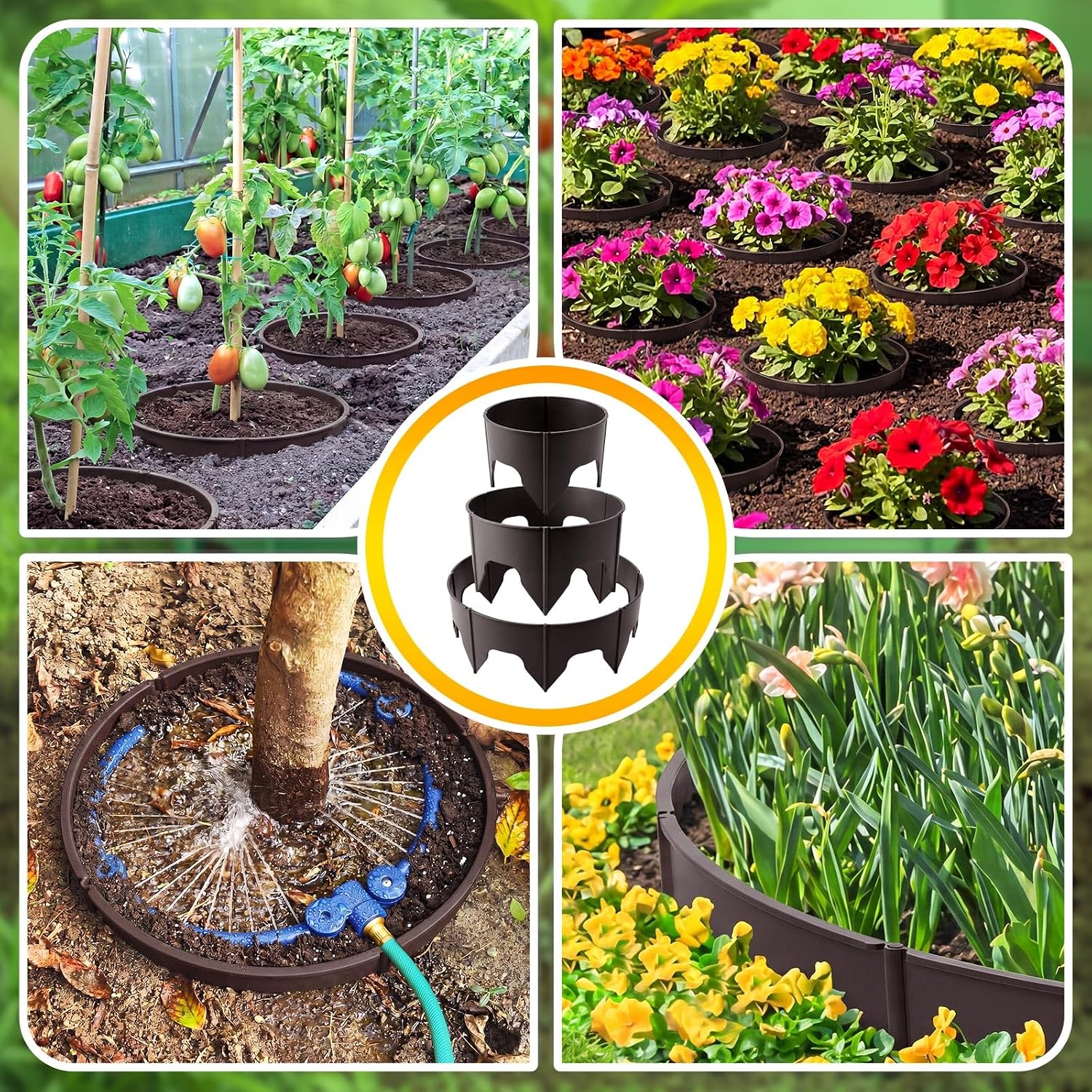 50 Pcs Planting Grow Rings, Diameter Range 8.2-15.7 Inches, Adjustable Interlocking Plant Support Rings with Mallet