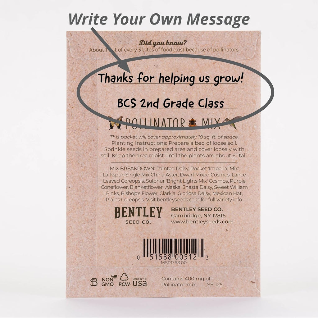 Bentley Wildflower Mix, Pre Filled Hummingbird Packets, 25 Annual Flower Packs, Perfect Eco-Friendly Gift for DIY