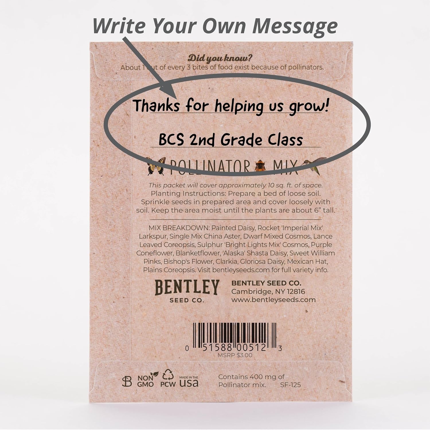 Bentley Wildflower Mix, Pre Filled Hummingbird Packets, 25 Annual Flower Packs, Perfect Eco-Friendly Gift for DIY