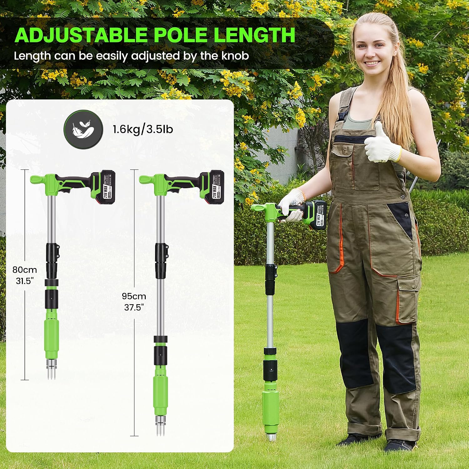 Electric Stand Up Weed Puller Tool with 3.0Ah Battery, Deep Root Removal Adjustable Handle Weeding Tool, Garden