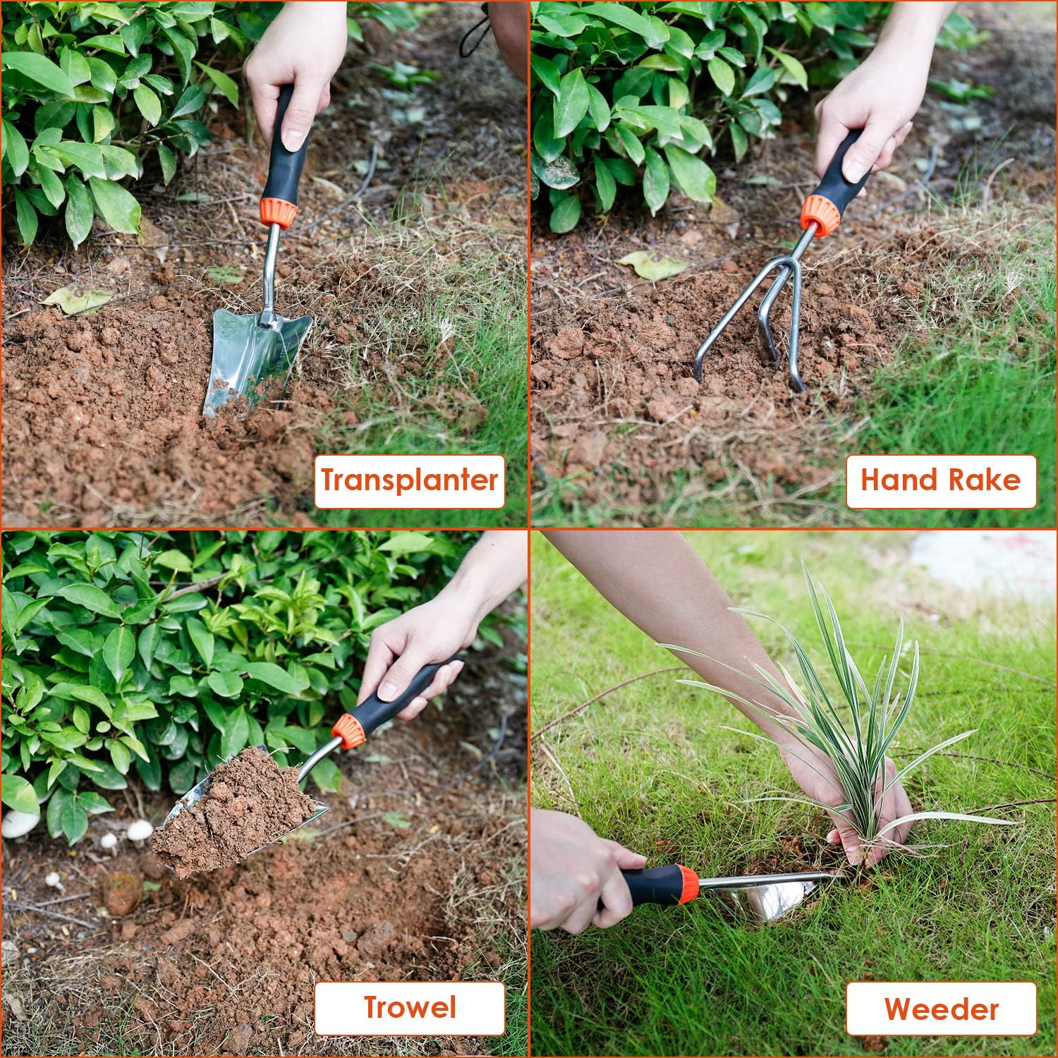 9 Piece Garden Tool Set | Heavy Duty Stainless Steel, Ergonomic Non-Slip Rubber Handles, Pruning Shears, Trowel, 600D