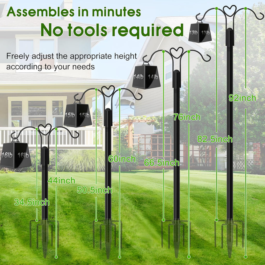 Shepherds Hooks for Outdoor, 2-Pack 92 Inch Heavy Duty Bird Feeder Pole, Garden Pole for Hanging Plants, Lantern