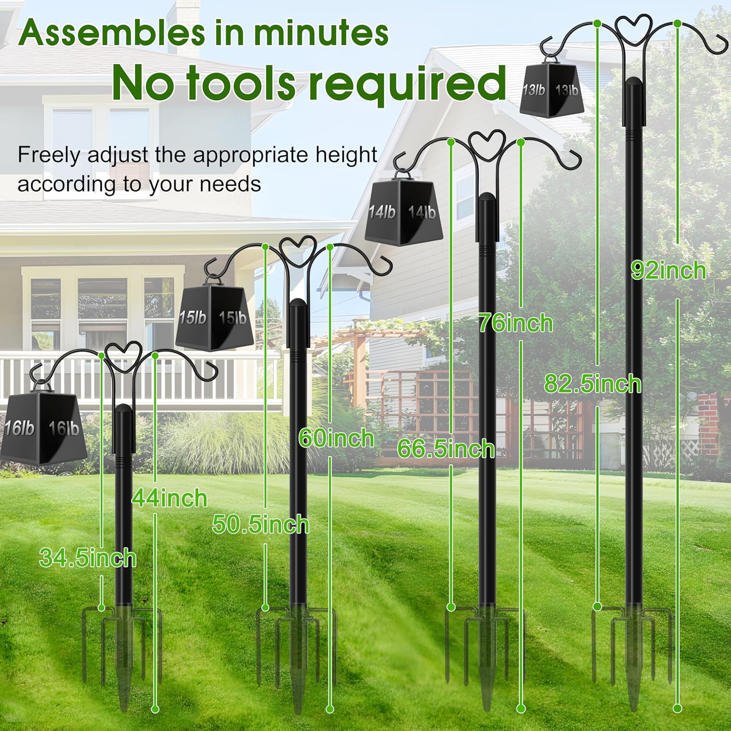 Shepherds Hooks for Outdoor, 2-Pack 92 Inch Heavy Duty Bird Feeder Pole, Garden Pole for Hanging Plants, Lantern