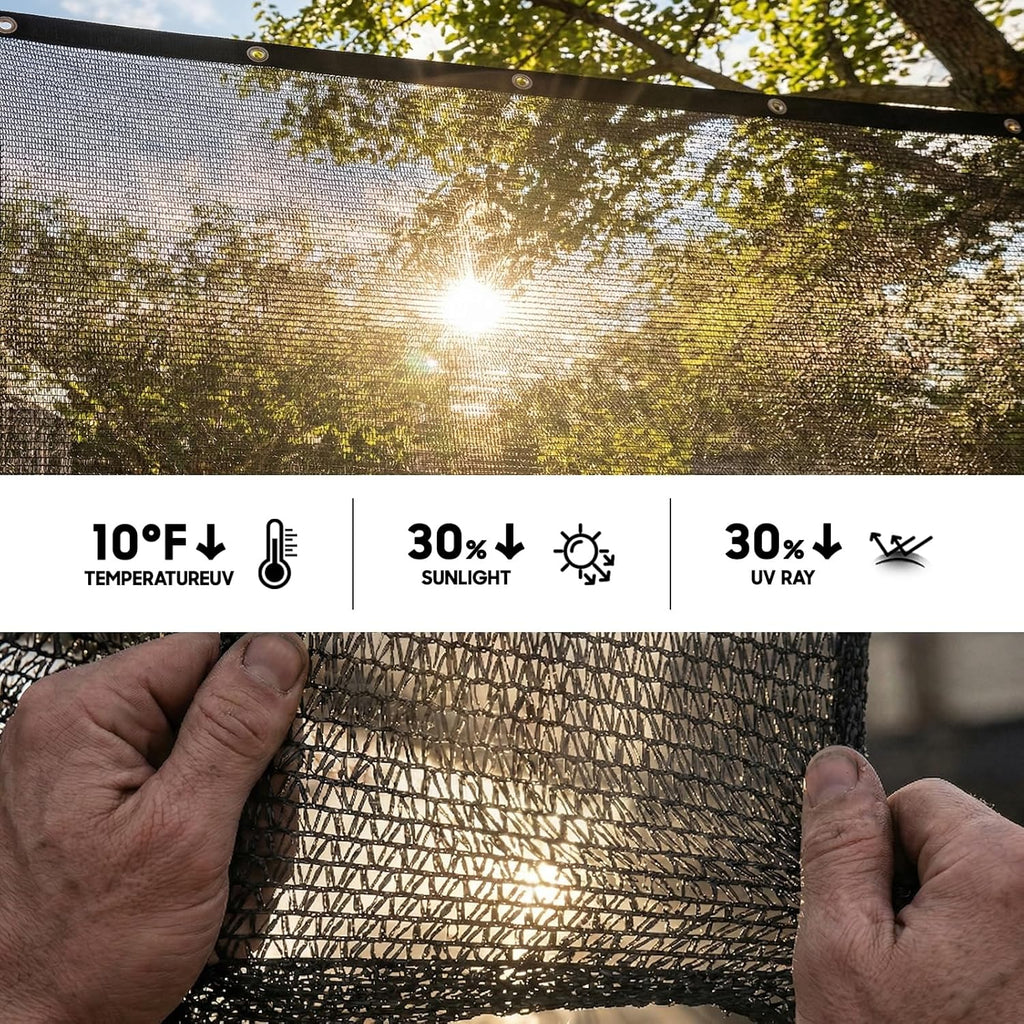 ColourTree 30% Black Shade Cloth, 8FT x 10FT Mesh Tarp, UV Resistant Netting with Upgrade Grommets for Plant Cover