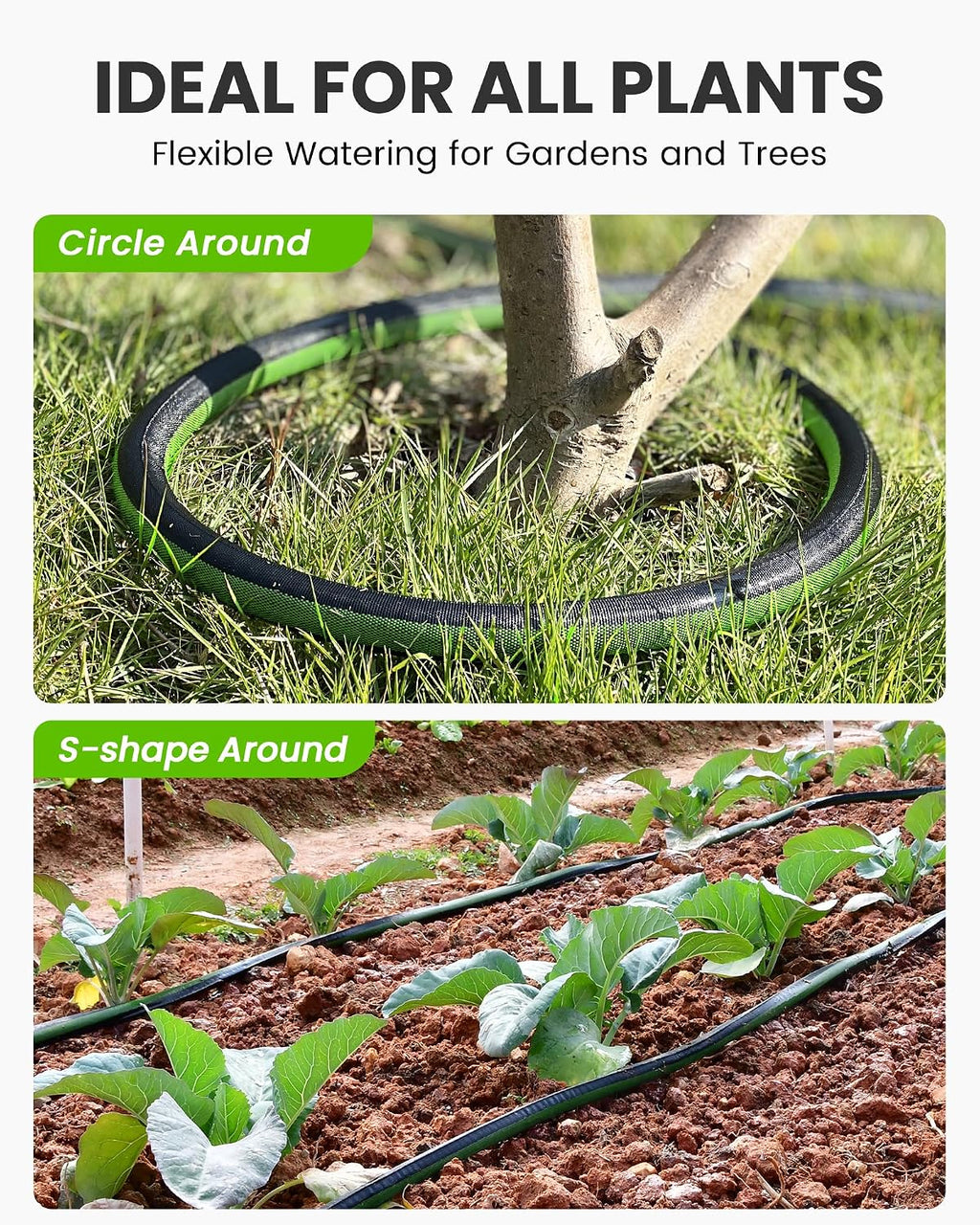 RAINPOINT 50FT Flat Soaker Hose, Flexible & Leakproof Drip Hose with Anodized Aluminum Fittings, Double Layer 80%