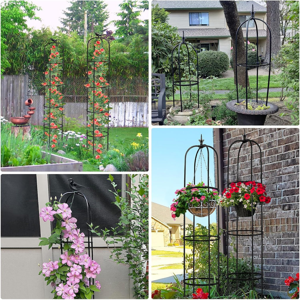 Tower Obelisk Garden Trellis for Climbing Plant，6.2FT/74.4" Rustproof Metal Potted Plant Climbing Support for Indoor
