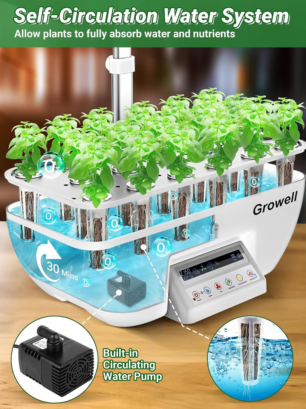 Growell Hydroponics Growing System, 17 Pods Large Indoor Garden with 2 Fans | 102 28W Full-Spectrum Grow Lights