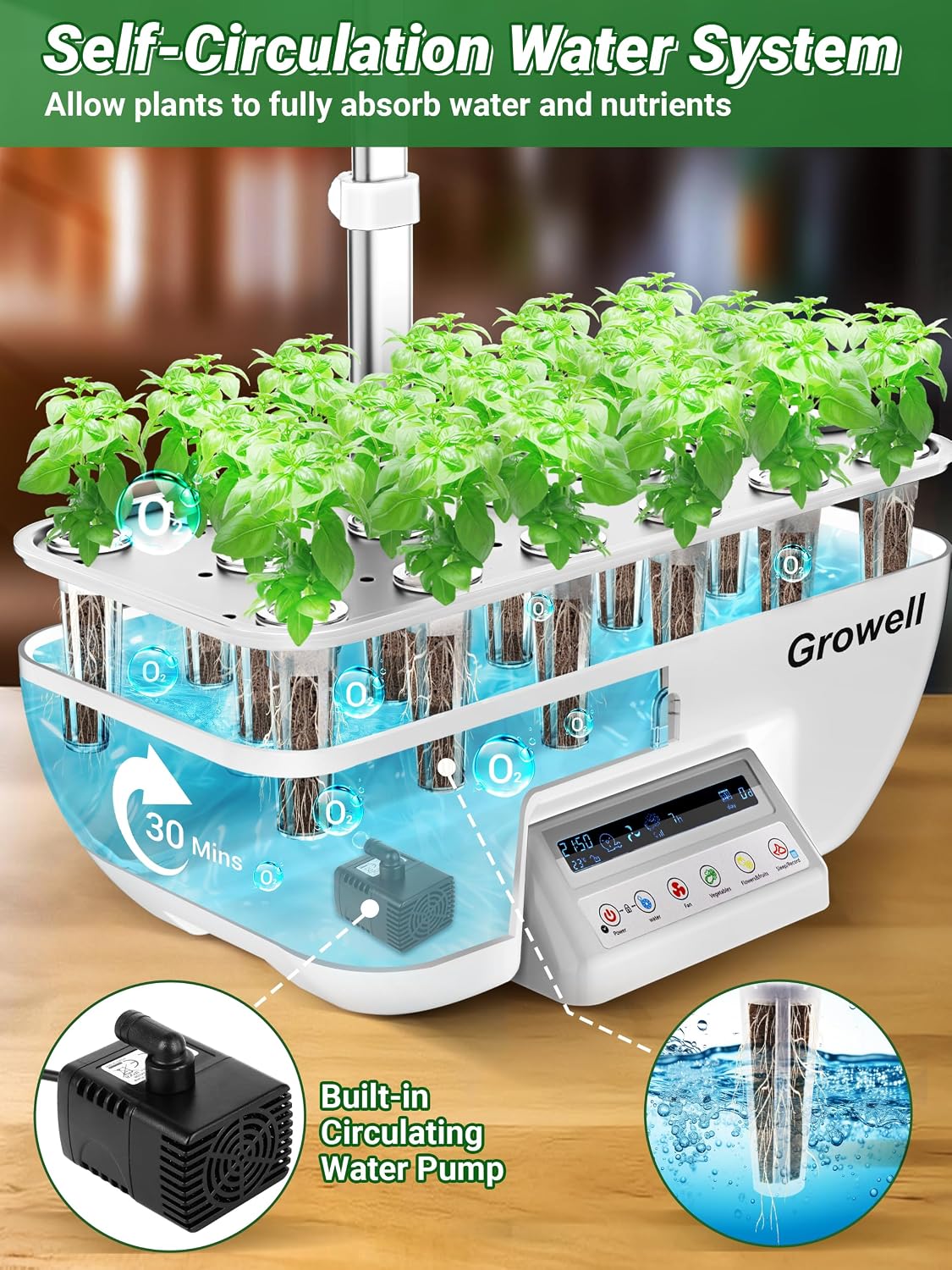 Growell Hydroponics Growing System, 17 Pods Large Indoor Garden with 2 Fans | 102 28W Full-Spectrum Grow Lights