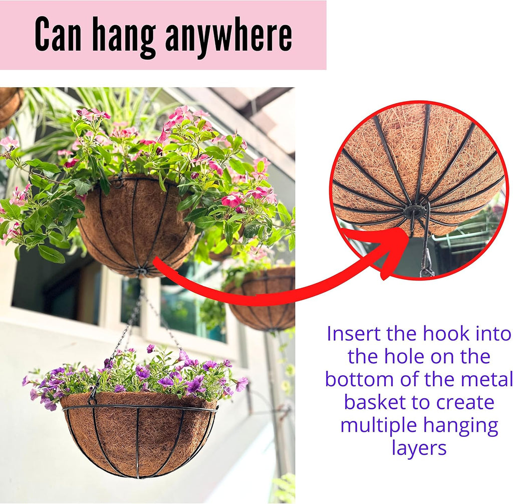 LaLaGreen Hanging Planters with Coco Liners (12 Inch, 3 Pack) Hanging Baskets for Plant Outdoor, Hanging Plant Pot