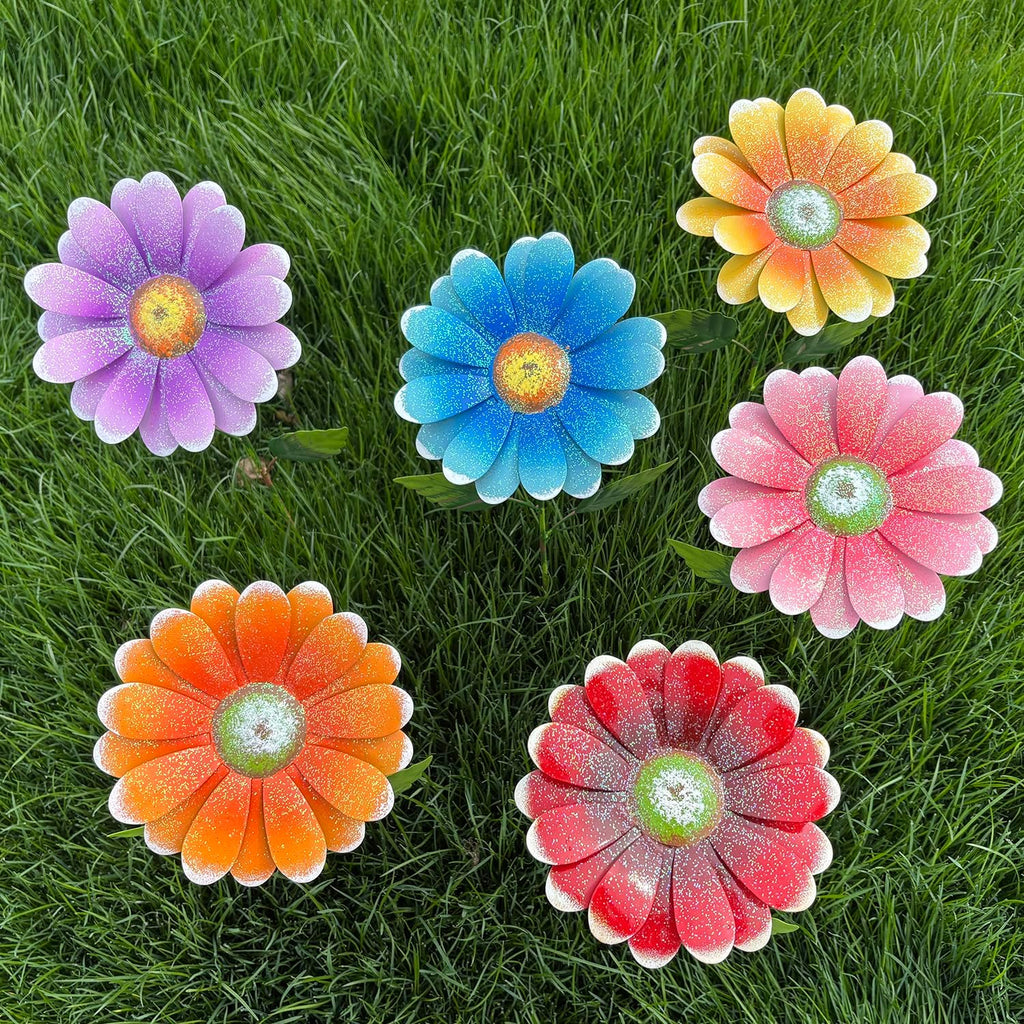 Metal Flower Garden Stakes, 6 Pc. Set,22 inch Outdoor Decor Stakes for Spring Decor, Rust and Weather Resistant Flowers