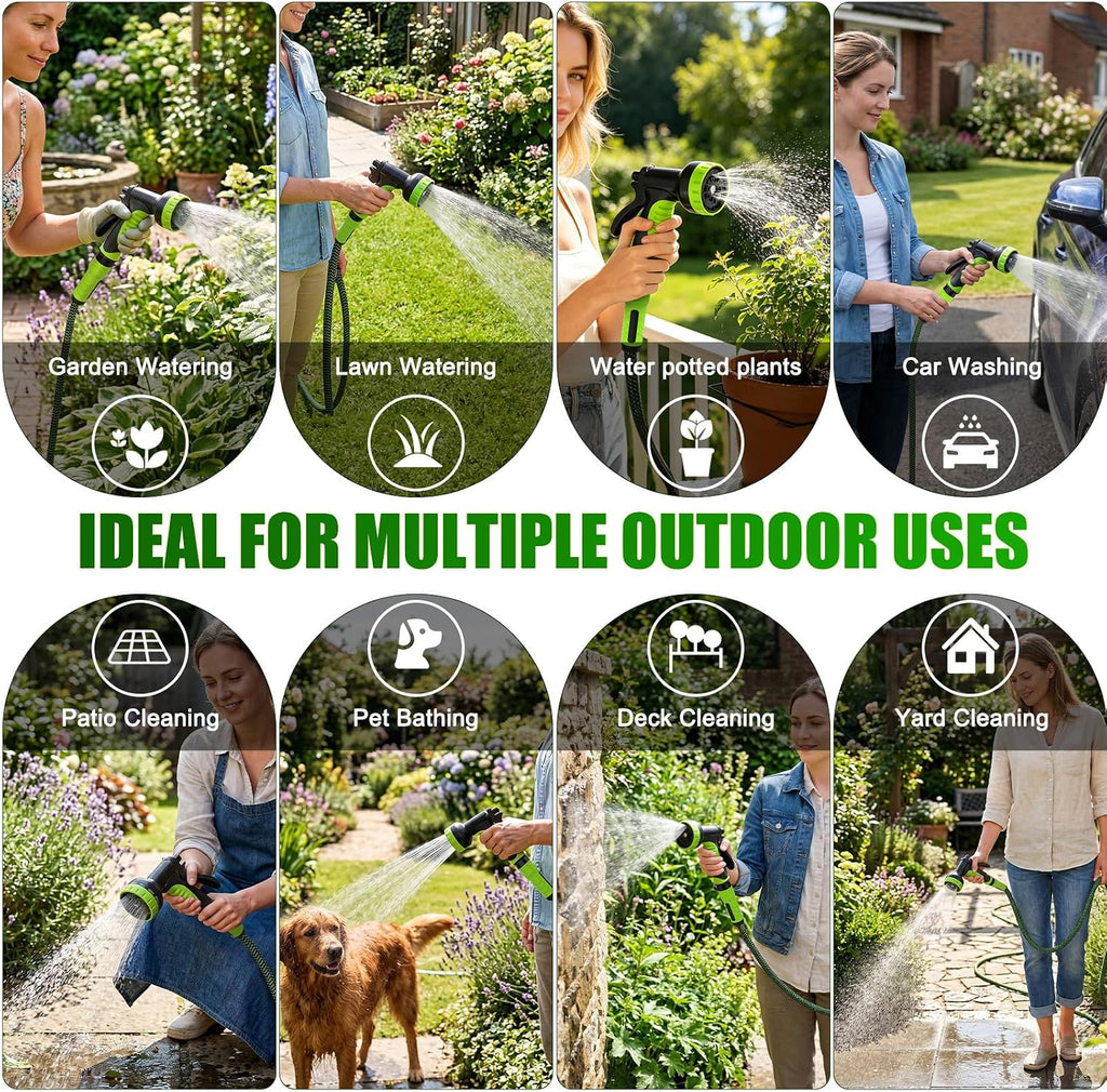 NON-EXPANDABLE Garden Hose 25ft x5/8'', Heavy Duty Flexible Water Hose with 10-Function Sprayer, Lightweight, Leak
