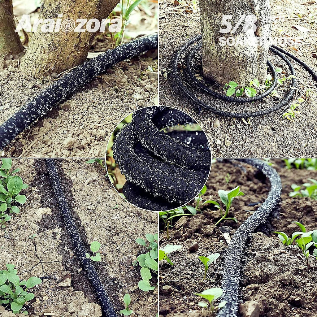 Soaker Hose 100FT 5/8 Inch, Heavy Duty Leakproof Drip Irrigation Hose for Deep Watering Large Flower Beds, Estates &