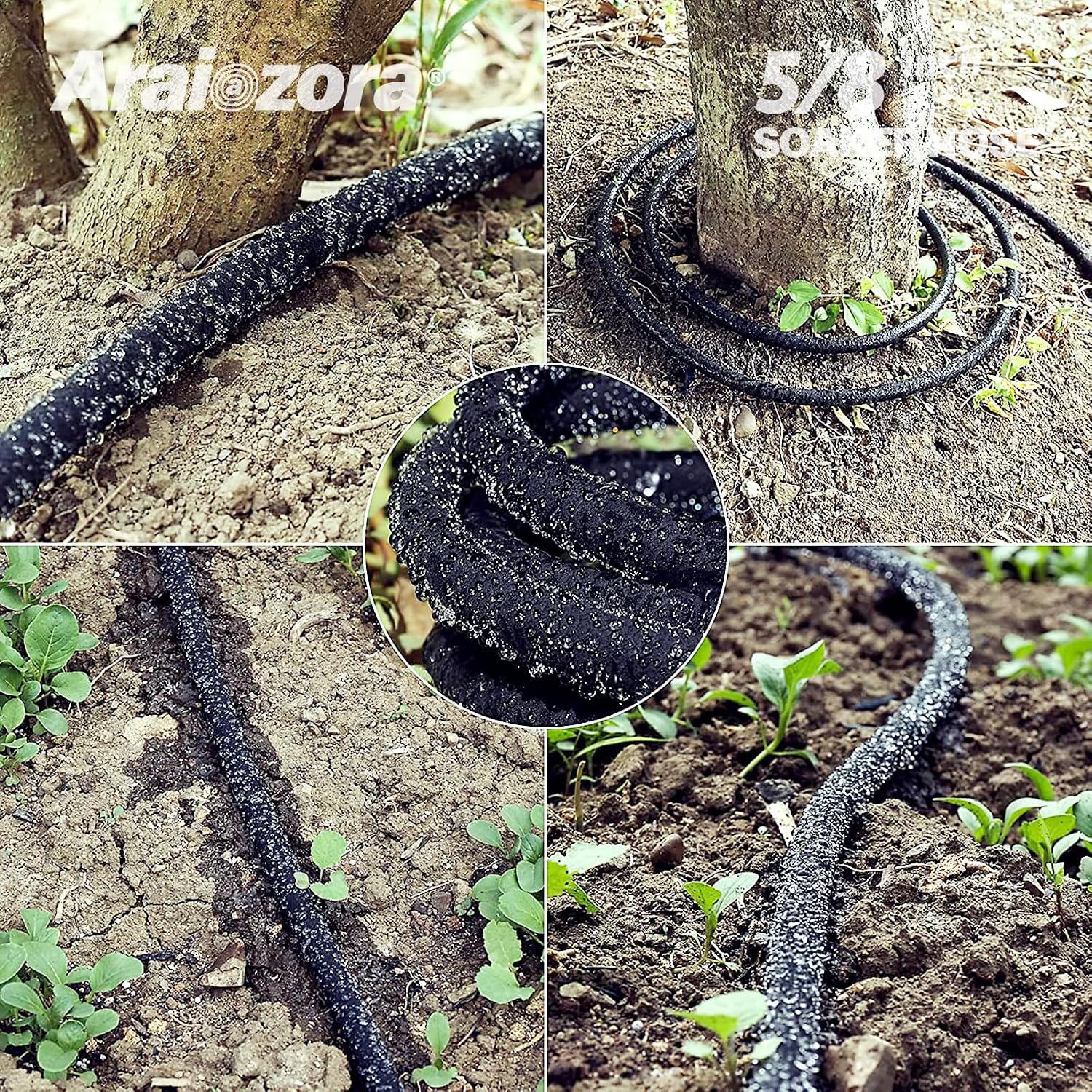 Soaker Hose 100FT 5/8 Inch, Heavy Duty Leakproof Drip Irrigation Hose for Deep Watering Large Flower Beds, Estates &