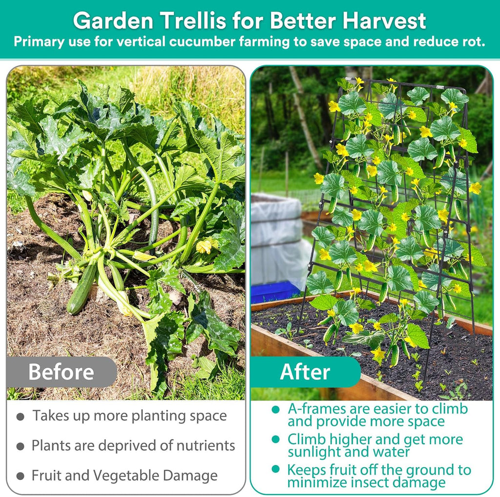 2Packs 17 x 42 Inch Garden Trellis for Raised Beds Foldable Climbing Plant Support Cucumber Trellis Outdoor A-Frame