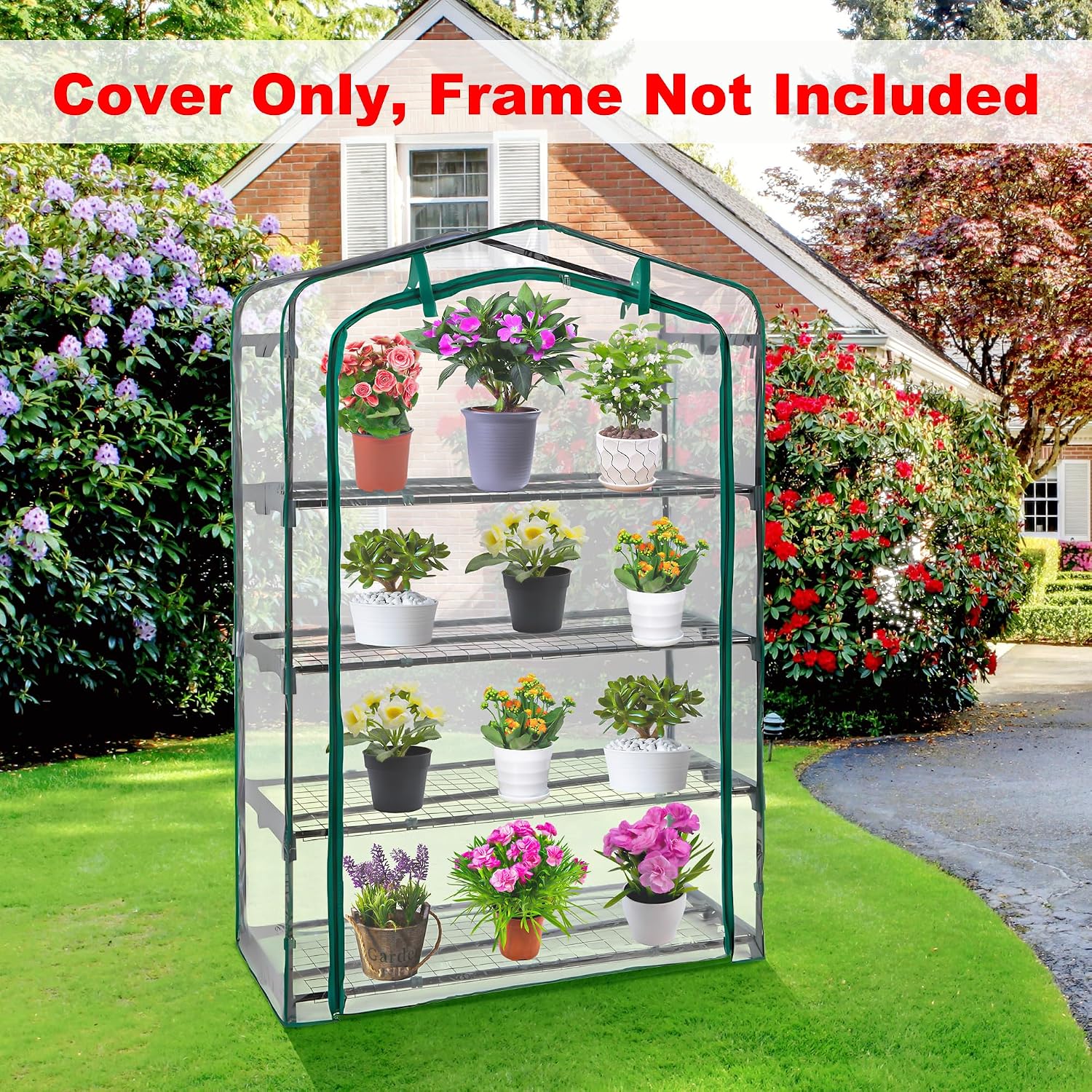 DECOHS Extra Wide 4 Tier Greenhouse Replacement Cover- 63 x 40 x 19 Inch Clear PVC Plant Gardening Greenhouse Cover